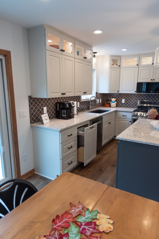 Space behind island in the remodeled Jackson, WI, kitchen